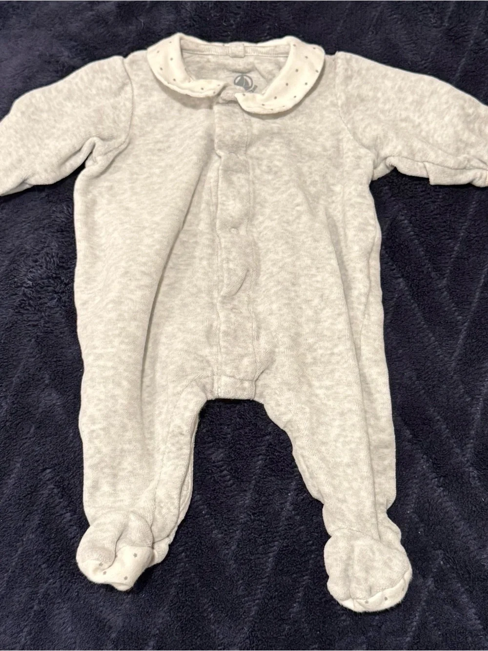 Neutral Petit Bateau Gray Baby One-Piece Footed Romper Peter Pan Collar NB 0-3m